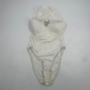 Vintage Victoria's Secret White Lace Strap Bodysuit‎ Medium Womens
